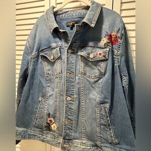 Talbots plus size Women’s Blue Jean Jacket with Floral accents